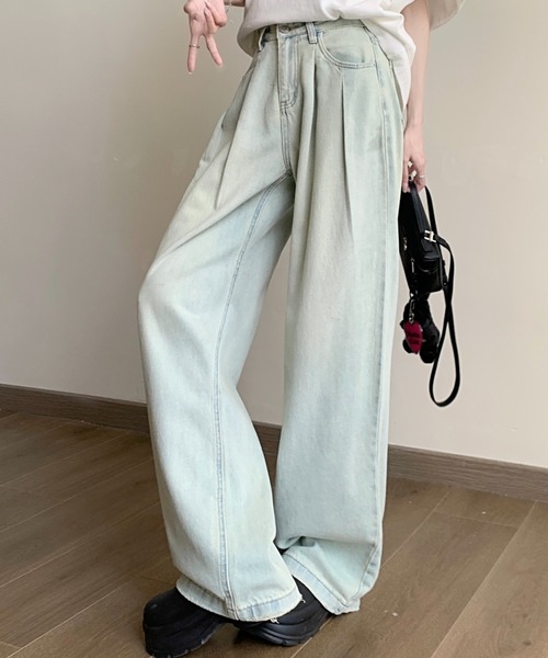 FREE STYLISTS(フリー スタイリスト)の「YUGA_YGMC ハイウエスト タックワイドレングスデニムパンツ(デニムパンツ・レディース・ブルー/ライトブルー/ホワイト・L/XL/S/M)」の18枚目の写真
