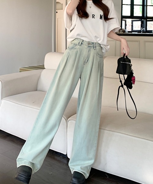 FREE STYLISTS(フリー スタイリスト)の「YUGA_YGMC ハイウエスト タックワイドレングスデニムパンツ(デニムパンツ・レディース・ブルー/ライトブルー/ホワイト・L/XL/S/M)」の17枚目の写真