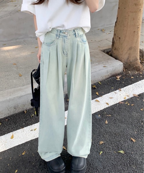 FREE STYLISTS(フリー スタイリスト)の「YUGA_YGMC ハイウエスト タックワイドレングスデニムパンツ(デニムパンツ・レディース・ブルー/ライトブルー/ホワイト・L/XL/S/M)」の15枚目の写真