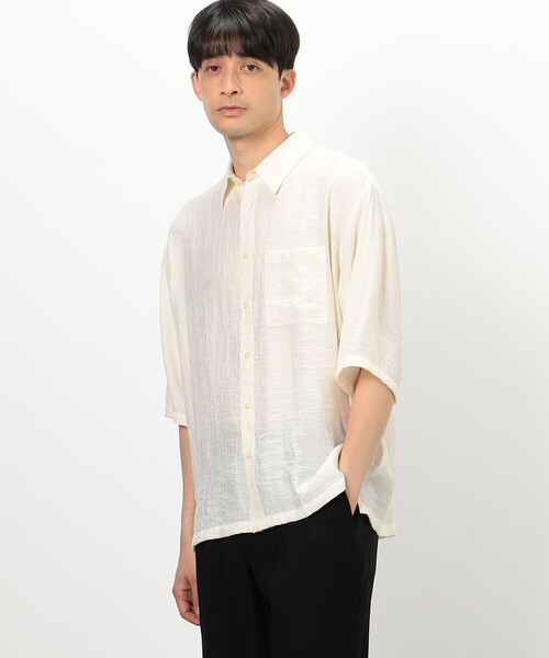 COMME CA ISM（コムサイズム）の「【セットアップ対応】楊柳ワッシャー ５分袖シャツ（シャツ/ブラウス・メンズ・ブラック/キナリ・MEDIUM/LARGE）」の4枚目の写真