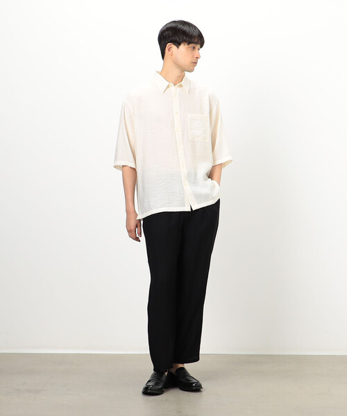 COMME CA ISM（コムサイズム）の「【セットアップ対応】楊柳ワッシャー ５分袖シャツ（シャツ/ブラウス・メンズ・ブラック/キナリ・MEDIUM/LARGE）」の5枚目の写真