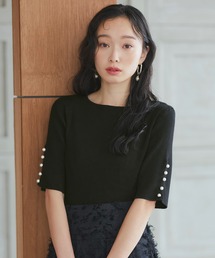 洗える UVカット | 選べるデザインボタンハーフスリーブリブサマーニット半袖 | ボートネック トップス リブニット ベーシック シンプル メタルボタン パールボタン