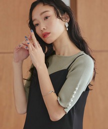 RUIRUE BOUTIQUE（ルイルエブティック）の「洗える  UVカット ｜ 選べるデザインボタンハーフスリーブリブサマーニット半袖 ｜ ボートネック トップス リブニット ベーシック シンプル メタルボタン パールボタン（ニット/セーター・レディース）」