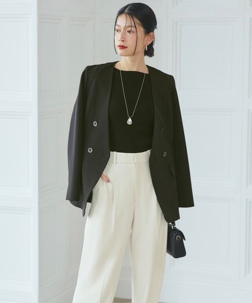 RUIRUE BOUTIQUE(ルイルエブティック)の「洗える UVカット | 選べるデザインボタンハーフスリーブリブサマーニット半袖 | ボートネック トップス リブニット ベーシック シンプル メタルボタン パールボタン(ニット/セーター・レディース・ネイビー/ブルー系1/ブラウン/グリーン/ブラック系1/アイボリー系1/ブラック/ライトグレー系1・M/L)」の11枚目の写真