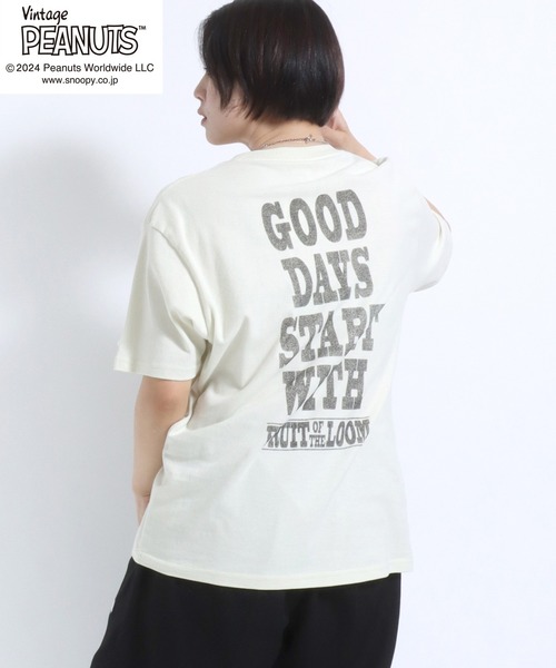 PEANUTS(ピーナッツ)の「「ユニセックス」FRUIT OF THE LOOM×PEANUTS コラボ スヌーピーヴィンテージキャラクタープリント半袖Tシャツ メンズ レディース(Tシャツ/カットソー・レディース・アイボリー/サックスブルー・M/L/S)」の7枚目の写真