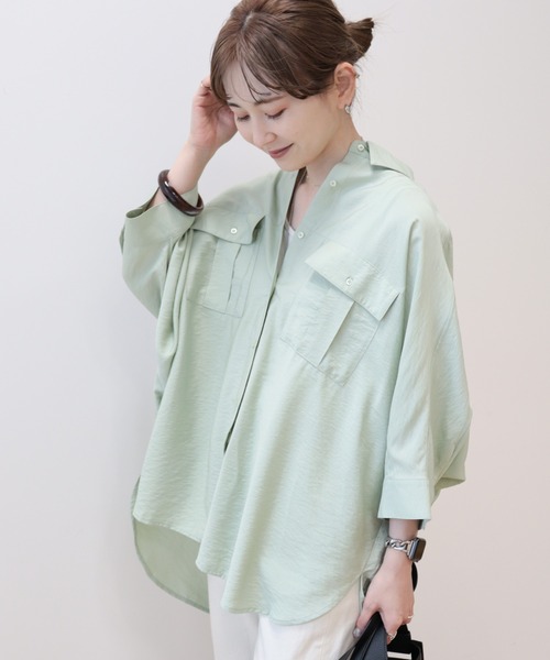 AMERICAN HOLIC(アメリカンホリック)の「接触冷感Wポケットシャツチュニック(シャツ/ブラウス・レディース・アイボリー/ブルー/チャコールグレー/ミント・FREE)」の7枚目の写真