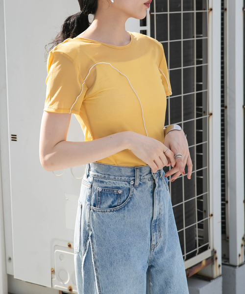 KBF（ケイビーエフ）の「バックオープンメッシュTEE（Tシャツ/カットソー・レディース・ライトブルー/ネイビー/イエロー・ONE）」の4枚目の写真