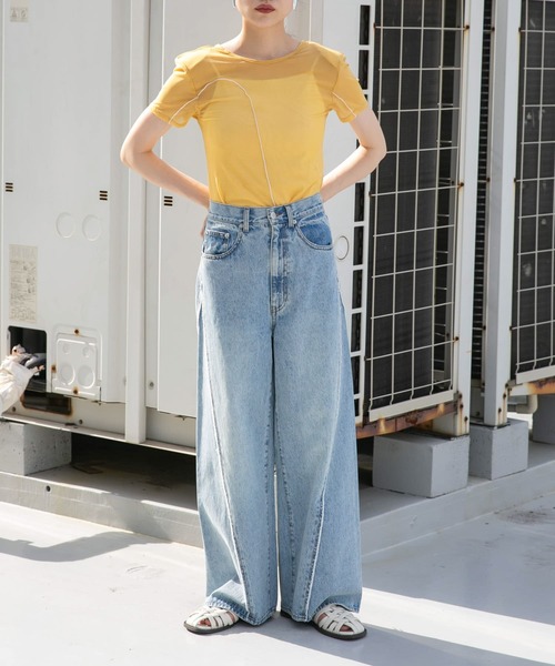 KBF（ケイビーエフ）の「バックオープンメッシュTEE（Tシャツ/カットソー・レディース・ライトブルー/ネイビー/イエロー・ONE）」の7枚目の写真