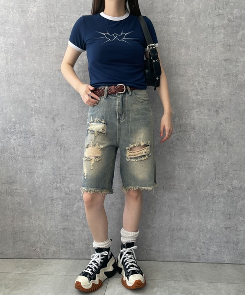 dispark（ディスパーク）の「DISPARK/ダメージデニムハーフパンツ（デニムパンツ・レディース・ブルー系1・MEDIUM/LARGE）」の2枚目の写真