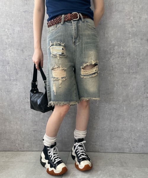 dispark（ディスパーク）の「DISPARK/ダメージデニムハーフパンツ（デニムパンツ・レディース・ブルー系1・MEDIUM/LARGE）」の4枚目の写真