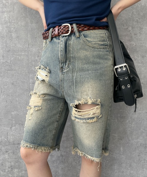 dispark（ディスパーク）の「DISPARK/ダメージデニムハーフパンツ（デニムパンツ・レディース・ブルー系1・MEDIUM/LARGE）」の3枚目の写真