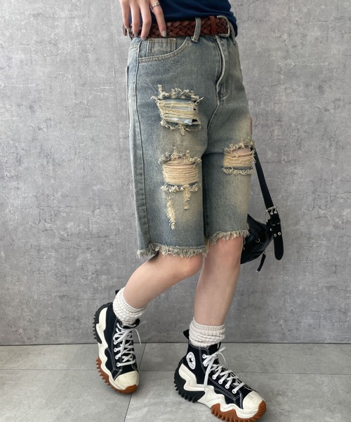 dispark（ディスパーク）の「DISPARK/ダメージデニムハーフパンツ（デニムパンツ・レディース・ブルー系1・MEDIUM/LARGE）」の5枚目の写真