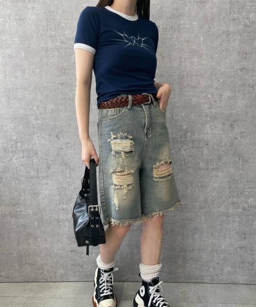 dispark（ディスパーク）の「DISPARK/ダメージデニムハーフパンツ（デニムパンツ・レディース・ブルー系1・MEDIUM/LARGE）」の7枚目の写真