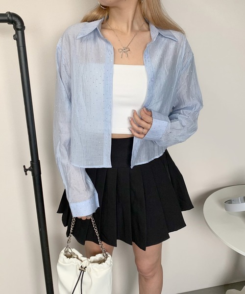 ストーン付きクロップド丈シアーシャツ（シャツ/ブラウス）｜non