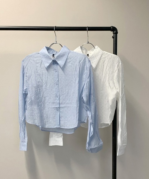 non-hedge(ノンヘッジ)の「ストーン付きクロップド丈シアーシャツ(シャツ/ブラウス・レディース・ブルー/オフホワイト・FREE)」の19枚目の写真