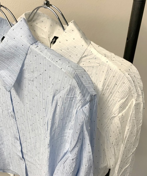 non-hedge(ノンヘッジ)の「ストーン付きクロップド丈シアーシャツ(シャツ/ブラウス・レディース・ブルー/オフホワイト・FREE)」の20枚目の写真