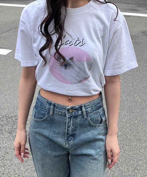 fiere(フィエール)の「キャットプリント半袖Tシャツ(Tシャツ/カットソー・レディース・ホワイト・M)」の4枚目の写真