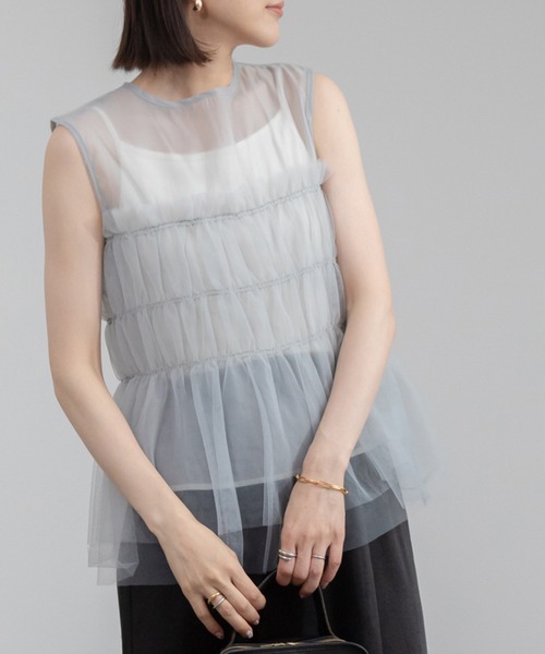 CHIGNON◆シアーヘムフレンチシャツ/ノースリーブシャツ/FREE/ポリエステル/BEG 楽天市場】chignon（シャツ・ブラウス｜トップス）：レディース