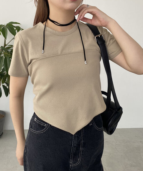 CAPRICIEUX LE'MAGE(カプリシューレマージュ)の「リブビスチェTシャツ(Tシャツ/カットソー・レディース・ベージュ/ホワイト系その他/ブラック・FREE)」の3枚目の写真
