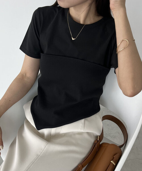 CAPRICIEUX LE'MAGE(カプリシューレマージュ)の「リブビスチェTシャツ(Tシャツ/カットソー・レディース・ベージュ/ホワイト系その他/ブラック・FREE)」の2枚目の写真