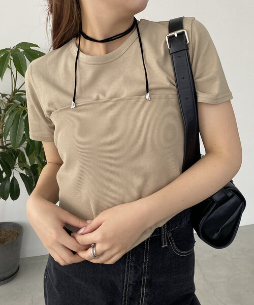 CAPRICIEUX LE'MAGE(カプリシューレマージュ)の「リブビスチェTシャツ(Tシャツ/カットソー・レディース・ベージュ/ホワイト系その他/ブラック・FREE)」の7枚目の写真