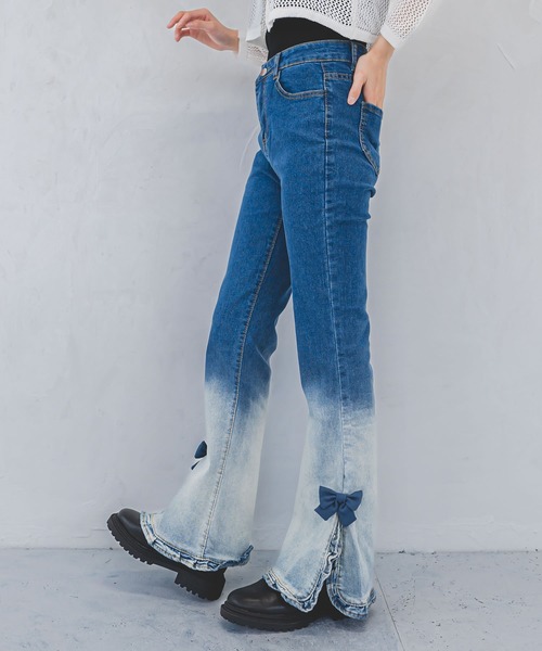 セール】リボンフリルフレアデニムパンツ（デニムパンツ）｜madrepadre