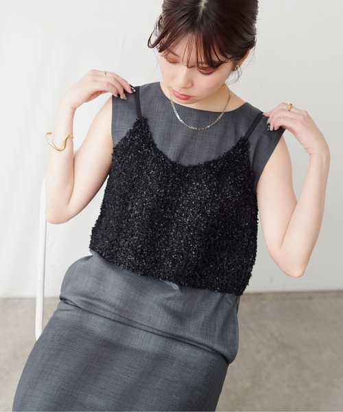 natural couture（ナチュラルクチュール）の「ノースリIラインワンピース+リボンヤーンビスチェキャミSET（ワンピース・レディース・アイボリー/ライトベージュ/ブラック・FREE）」の2枚目の写真