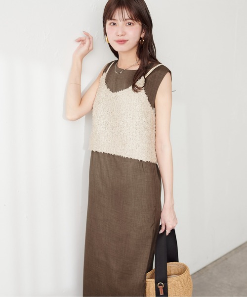 natural couture（ナチュラルクチュール）の「ノースリIラインワンピース+リボンヤーンビスチェキャミSET（ワンピース・レディース・アイボリー/ライトベージュ/ブラック・FREE）」の18枚目の写真