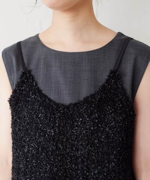 natural couture（ナチュラルクチュール）の「ノースリIラインワンピース+リボンヤーンビスチェキャミSET（ワンピース・レディース・アイボリー/ライトベージュ/ブラック・FREE）」の4枚目の写真