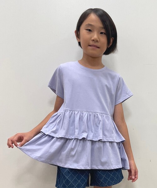 SHOO・LA・RUE（シューラルー）の「◆【110-140cm】半袖ティアードチュニック（チュニック・キッズ・パープル/ライトグリーン/ピンク系/ブラック/イエロー系その他・11/12/13/14）」の6枚目の写真