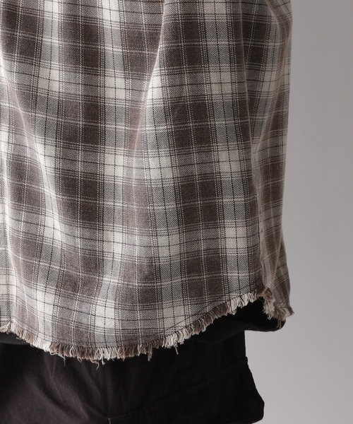 RAGEBLUE（レイジブルー）の「【REmastered】裾フリンジ/オーバーサイズオンブレチェックシャツ（シャツ/ブラウス・メンズ・グレー系その他/ブルー系その他・FREE）」の10枚目の写真