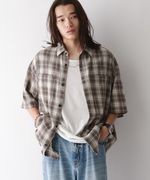 RAGEBLUE（レイジブルー）の「【REmastered】裾フリンジ/オーバーサイズオンブレチェックシャツ（シャツ/ブラウス・メンズ・グレー系その他/ブルー系その他・FREE）」の13枚目の写真