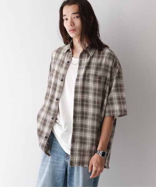 RAGEBLUE（レイジブルー）の「【REmastered】裾フリンジ/オーバーサイズオンブレチェックシャツ（シャツ/ブラウス・メンズ・グレー系その他/ブルー系その他・FREE）」の14枚目の写真