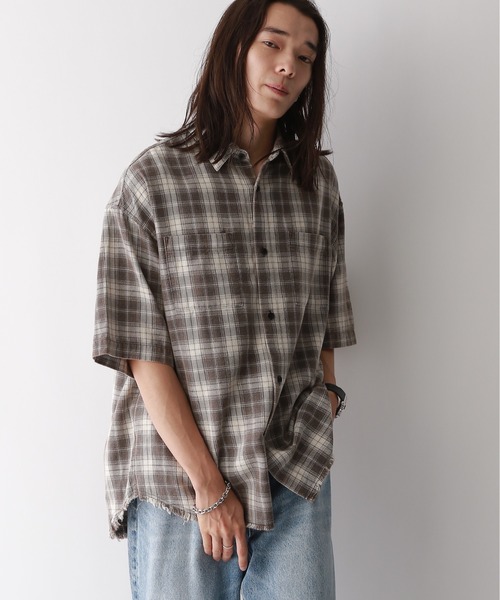 RAGEBLUE（レイジブルー）の「【REmastered】裾フリンジ/オーバーサイズオンブレチェックシャツ（シャツ/ブラウス・メンズ・グレー系その他/ブルー系その他・FREE）」の16枚目の写真