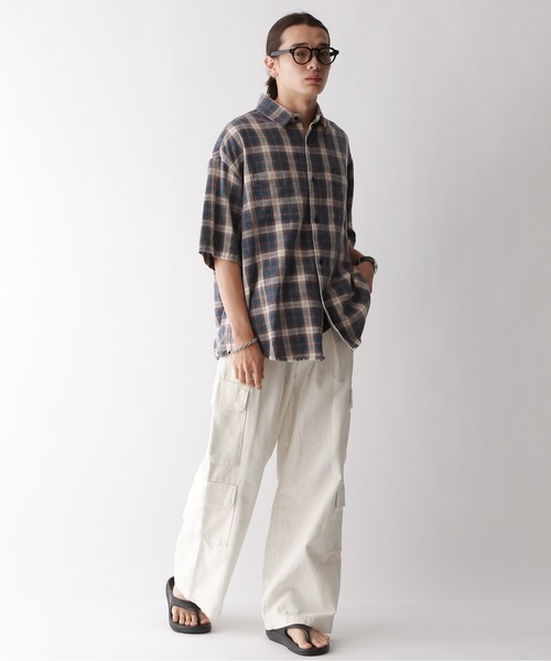 RAGEBLUE（レイジブルー）の「【REmastered】裾フリンジ/オーバーサイズオンブレチェックシャツ（シャツ/ブラウス・メンズ・グレー系その他/ブルー系その他・FREE）」の17枚目の写真