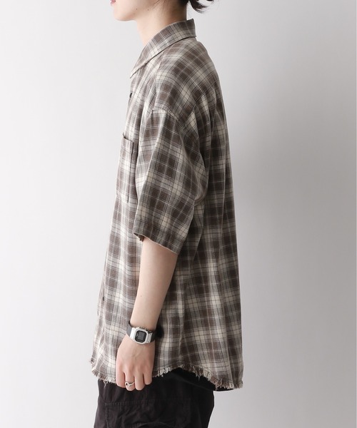 RAGEBLUE（レイジブルー）の「【REmastered】裾フリンジ/オーバーサイズオンブレチェックシャツ（シャツ/ブラウス・メンズ・グレー系その他/ブルー系その他・FREE）」の5枚目の写真