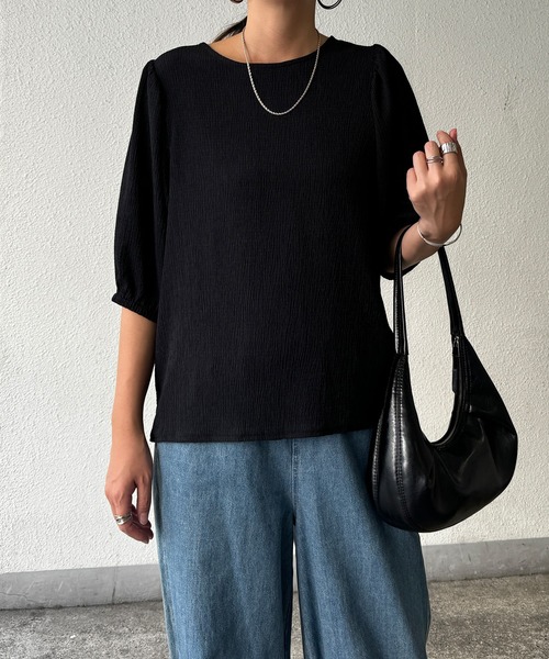 LBC(エルビーシー)の「楊柳Tブラウス(Tシャツ/カットソー・レディース・ブラック/エンジ/その他1/グリーン・M/L)」の2枚目の写真