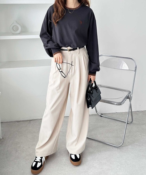 U.S. POLO ASSN.（ユーエスポロアッスン）の「GeeRA別注【U.S. POLO ASSN.】ユーエスポロアッスン　配色ラインオーバーサイズロンT（Tシャツ/カットソー・レディース・オフホワイト/ホワイト系その他/ダークグレー/オートミール・MEDIUM/LARGE/X-LARGE）」の10枚目の写真