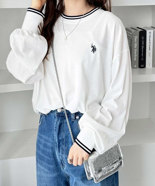 U.S. POLO ASSN.（ユーエスポロアッスン）の「GeeRA別注【U.S. POLO ASSN.】ユーエスポロアッスン　配色ラインオーバーサイズロンT（Tシャツ/カットソー・レディース・オフホワイト/ホワイト系その他/ダークグレー/オートミール・MEDIUM/LARGE/X-LARGE）」の18枚目の写真