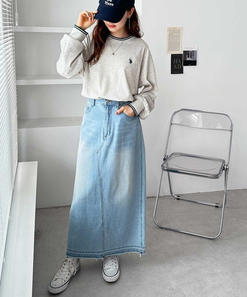 U.S. POLO ASSN.（ユーエスポロアッスン）の「GeeRA別注【U.S. POLO ASSN.】ユーエスポロアッスン　配色ラインオーバーサイズロンT（Tシャツ/カットソー・レディース・オフホワイト/ホワイト系その他/ダークグレー/オートミール・MEDIUM/LARGE/X-LARGE）」の6枚目の写真