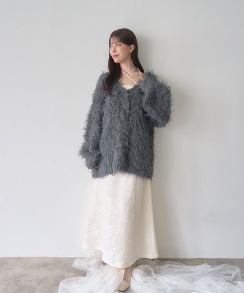 mellowneon（メロウネオン）の「2wayシャギーニットカーディガン（カーディガン/ボレロ・レディース・チャコールグレー/ベビーピンク/ベージュ/ホワイト・FREE）」の7枚目の写真