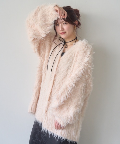 mellowneon シャギーカーディガン ピンク mellowneon シャギーカーディガン ピンク 2wayシャギーニット