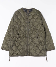 ダウンジャケット カーキ色 キルティング 38 シャインキルティングダウンジャケット ダークグリーン フード付き