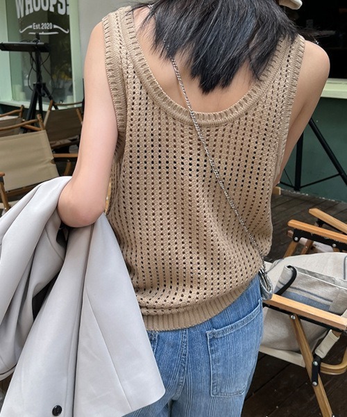NO WAY（ノーウェイ）の「/透かし編みレイヤードニットベスト（MA）（Tシャツ/カットソー・レディース・ホワイト/ブラック/ブラウン/グリーン・FREE）」の15枚目の写真