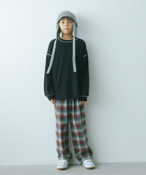 green label relaxing(グリーンレーベルリラクシング)の「TJ ハニカム 配色ステッチ ロングスリーブ / キッズ 140cm-160cm(Tシャツ/カットソー・キッズ・オフホワイト/ライトブルー/ライトピンク/ブラック/ケリーグリーン・160cm/150cm/140cm)」の6枚目の写真