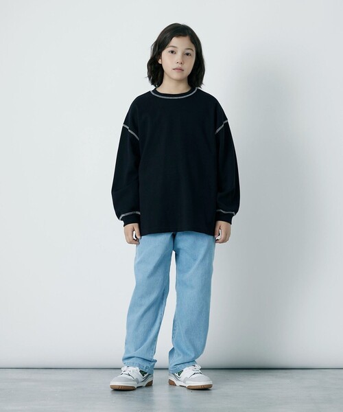 green label relaxing(グリーンレーベルリラクシング)の「TJ ハニカム 配色ステッチ ロングスリーブ / キッズ 140cm-160cm(Tシャツ/カットソー・キッズ・オフホワイト/ライトブルー/ライトピンク/ブラック/ケリーグリーン・160cm/150cm/140cm)」の7枚目の写真