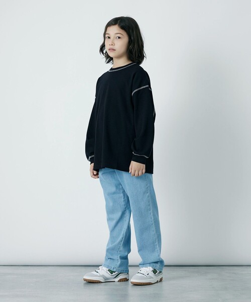 green label relaxing(グリーンレーベルリラクシング)の「TJ ハニカム 配色ステッチ ロングスリーブ / キッズ 140cm-160cm(Tシャツ/カットソー・キッズ・オフホワイト/ライトブルー/ライトピンク/ブラック/ケリーグリーン・160cm/150cm/140cm)」の8枚目の写真