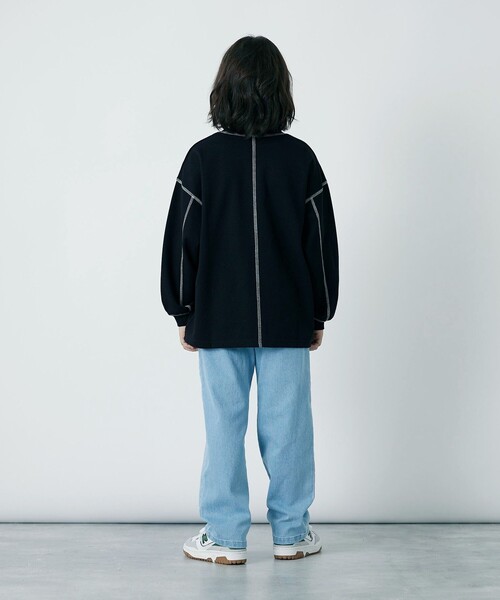 green label relaxing(グリーンレーベルリラクシング)の「TJ ハニカム 配色ステッチ ロングスリーブ / キッズ 140cm-160cm(Tシャツ/カットソー・キッズ・オフホワイト/ライトブルー/ライトピンク/ブラック/ケリーグリーン・160cm/150cm/140cm)」の9枚目の写真