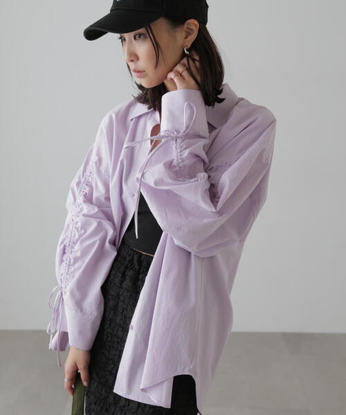 FREE'S MART（フリーズマート）の「◆袖シャーリングオーバーシャツ（シャツ/ブラウス・レディース・パープル/ホワイト/ブルー・FREE）」の6枚目の写真