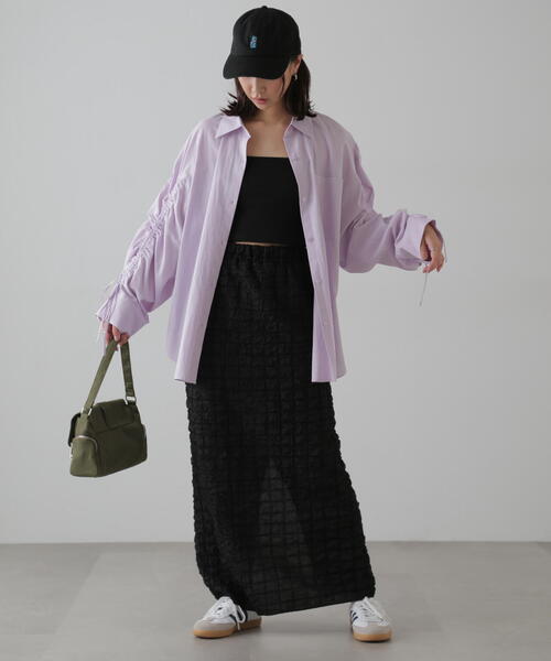 FREE'S MART（フリーズマート）の「◆袖シャーリングオーバーシャツ（シャツ/ブラウス・レディース・パープル/ホワイト/ブルー・FREE）」の10枚目の写真